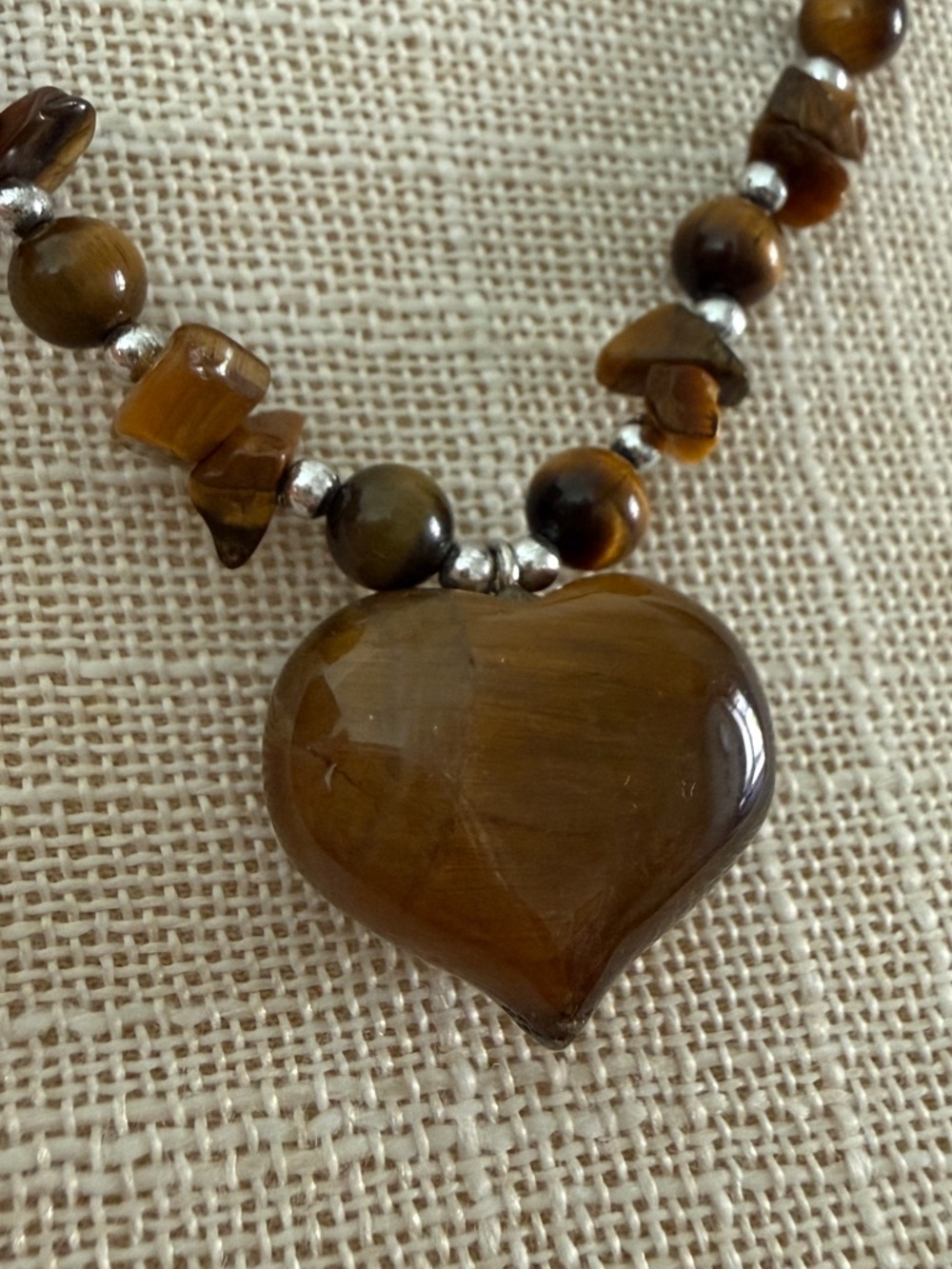 Tiger Eye Chip Bead Necklace with Heart Pendant - Picture 4 of 5